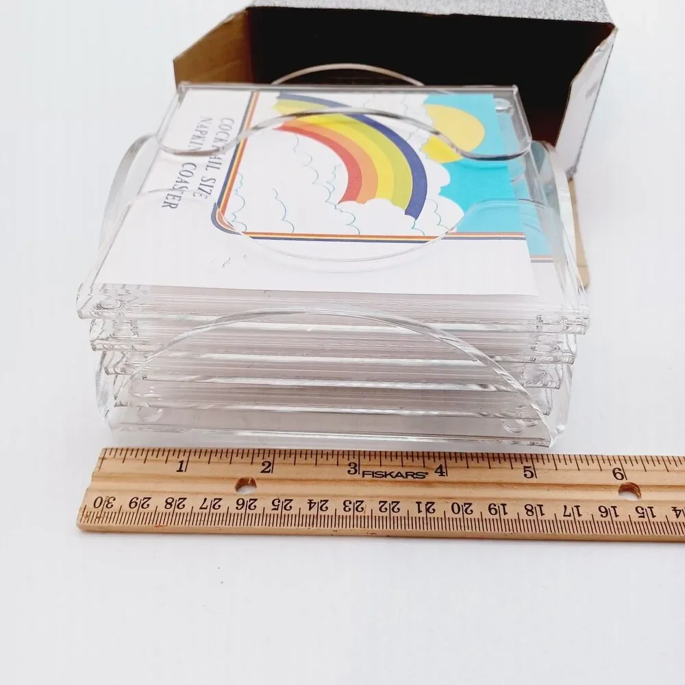 Vintage Clear Acrylic Lucite Cocktail Napkin Coasters Holder Customizable Use